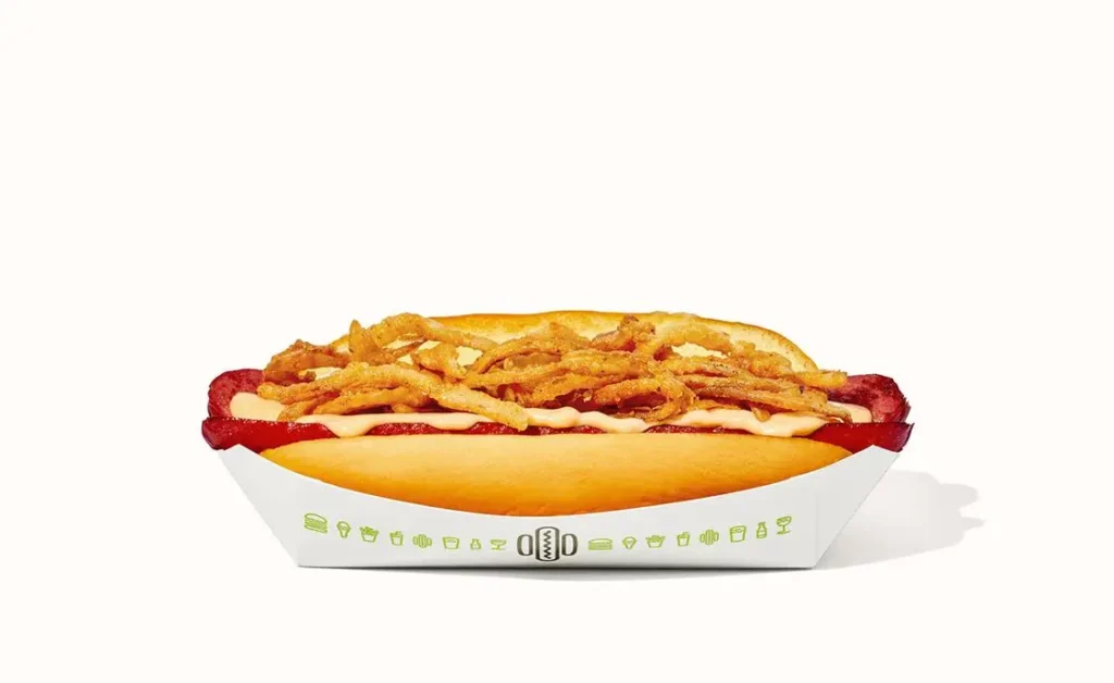 Flat Top Dogs 3 crispy onion cheese dog